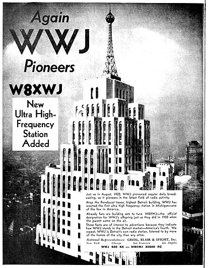 February 1936 promotional advertisement for W8XWJ February 1936 promotional advertisement for radio stations WWJ and W8XWJ in Detroit, Michigan.jpg