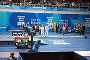 Deutsch: Fechten bei den Olympischen Jugend-Sommerspielen 2018: Tag 1, 7. Oktober 2018, Jungen, Säbel, Runde der letzten 16 - Matias Ríos (ARG) Vs Robert Vidovszky (USA) 10:15 English: Fencing at the 2018 Summer Youth Olympics – Boys' sabre Round of 16 – Matias Ríos (ARG) Vs Robert Vidovszky (USA) 10:15