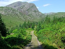 Achnashellach Forest, site of the final Battle of Achnashellach, where Clan Cameron, loyal to the Lord of the Isles won - before Domnall Dubh was captured by royal forces Footpath above Achnashellach - geograph.org.uk - 203418.jpg