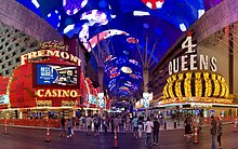 Fremont Street by night Fremont Street Experience with signs.jpg