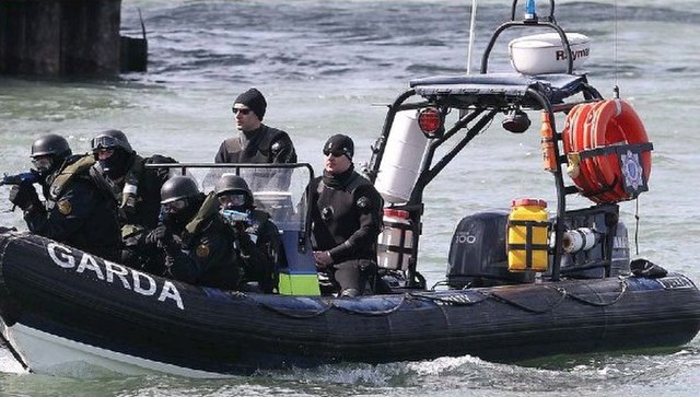 Garda Emergency Response Unit members conducting anti-terror maritime operations on the River Liffey, Dublin