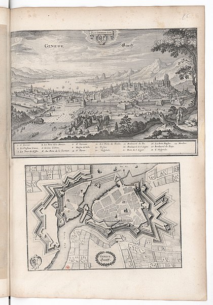 Geneva's fortifications by mid-17th century