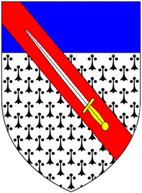 Arms of Gladwin: Ermine, a chief azure over all a bend gules charged with a sword argent hilt and pomel or. Granted by the College of Arms in 1660 GladwinArms.PNG