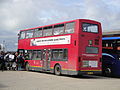 Go South Coast events fleet 1927 (W997 WGH), a Volvo B7TL/Plaxton President, in the car park of the Hovertravel terminal in Ryde, Isle of Wight picking up passengers before running a shuttle to the Bestival 2011 site.