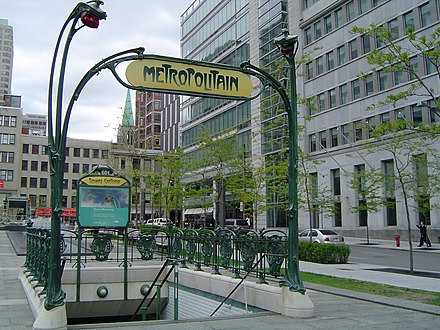 Metropolitan entrance to Square-Victoria-OACI station by Hector Guimard.