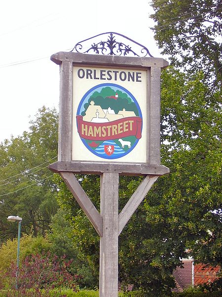 Village sign along the Greensand Way in Ashford borough