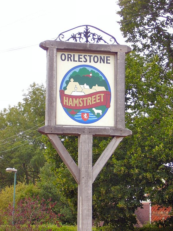 Village sign along the Greensand Way in Ashford borough