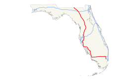 La ruta de la Interestatal 75, en rojo, en el estado de Florida.