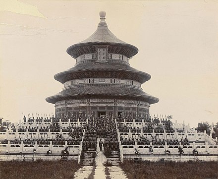 Indian troops at the Temple of Heaven. They were the first to enter the Legation Quarter.[108]