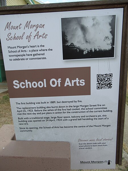 File:Information sign - Mount Morgan School of Arts, Mount Morgan, Queensland.jpg