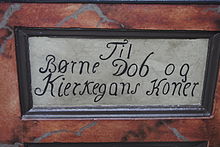 inscription on bench used for churching women, Mariager church, Denmark Inngangskoner.JPG