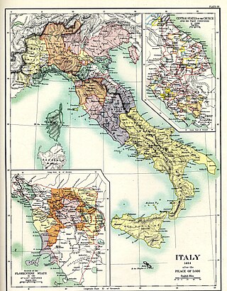 <span class="mw-page-title-main">Treaty of Lodi</span> 1454 Italian peace treaty which ended the Wars in Lombardy