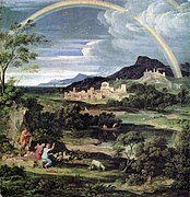Joseph Anton Koch (1768-1839): Heroisk landskab med regnbue, 1805, Kunsthalle Karlsruhe - Eksempel på et heroisk landskab med idylliske træk.