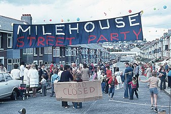 Elaborate street parties were thrown across the United Kingdom, like this one at Fullerton Road, Plymouth, for the Silver Jubilee of Queen Elizabeth II in 1977.