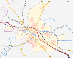 300px karte limburg mit verkehrsadern