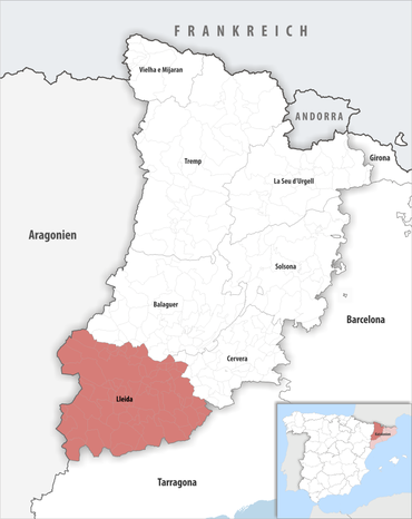 Die Lage des Gerichtsbezirk Lleida in der Provinz Lleida