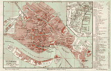 1888–Stadtplan Venedigs aus Meyers Konversationslexikon (Aktuelle Schreibweise: Giudecca)