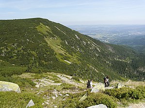 Pohled z Bergbaude Schronisko Dom Śląski (Schlesierhaus) na sever na Kleine Koppe