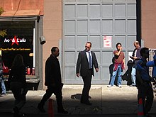 Ice-T with Christopher Meloni shooting Law & Order: SVU on Broome Street in SoHo, New York City, 2008