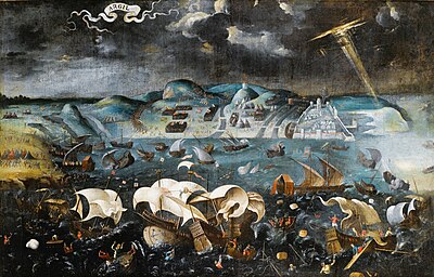 Shipwreck of Christian ships in the bay of Algiers, 1541 La bataille d'Alger Huile sur toile.jpg