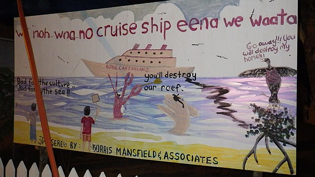 Anti-cruise ship poster with legend in Creole