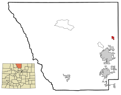 Larimer County Colorado Sisällytetyt ja rekisteröimättömät alueet Wellington Highlighted.svg