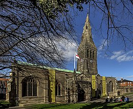 Leicester Cathedral, where Richard III was reburied in March 2015 Leicester Cathedral exterior.jpg