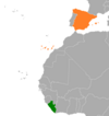 Location map for Liberia and Spain.
