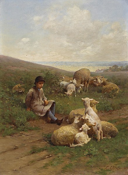 File:Luigi Chialiva - A young shepherd with his flock.jpg