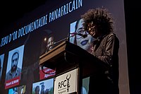 Laza, directeur des Rencontres du Film Court Madagascar lors de son discours d'ouverture de la XIIIéme édition du festival, 2018.
