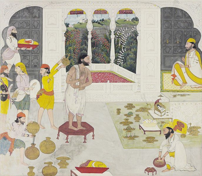 File:Maharaja Gulab Singh of Jammu taking his bath prior to worship.jpg