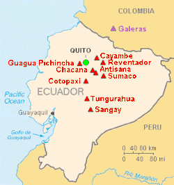 Térkép ecuador legfontosabb vulkánjairól