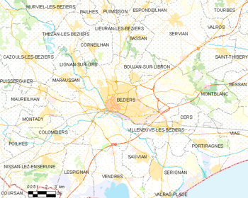 Map of the commune of Béziers