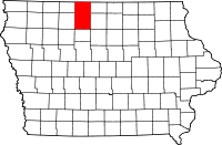 Map of Ajova highlighting Kossuth County