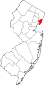 Hartă a statului New Jersey indicând comitatul Hudson