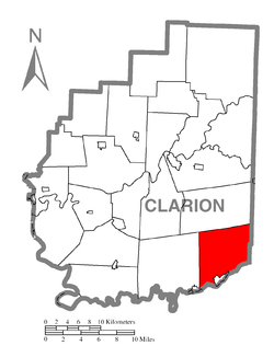 Karte von Clarion County, Pennsylvania, die Redbank Township hervorhebt