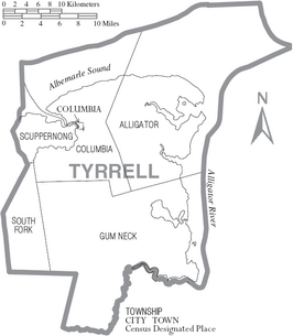Kaart van Tyrrell County
