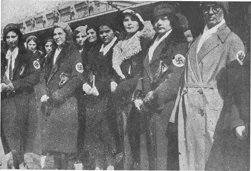 File:Members of the Russian Women's Fascist Movement line up in honor of A. A. Vonsyatsky at Harbin Railway Station.jpg