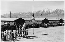 Memorial Day services at Manzanar, Calif., a War Relocation Authority center where evacuees of Japanese ancestry will... - NARA - 196320.jpg