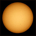 Image 8 Transit of Mercury Photo: Mila Zinkova The transit of Mercury across the face of the Sun that took place in November 2006. Mercury appears as a black speck in the Sun's lower center-right region; the black areas on the left and right edges are sunspots. The transit was first recorded by French astronomer Pierre Gassendi on November 7, 1631. Transits of Mercury take place in May or November, at intervals of 7, 13, or 33 years, with the next one scheduled to appear in May 2016. More selected pictures
