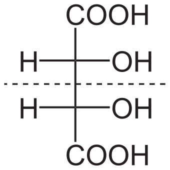 The 'L' shape of tartaric acid which is the main organic acid in wine.