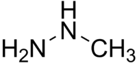 Skeletal formula of monomethylhydrazine with some implicit hydrogens shown