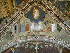 Fresco by Andrea da Firenze, Santa Maria Novella, Florence, 1366, perhaps the earliest "hovering" Christ Museo di santa maria novella, cappellone degli spagnoli, affreschi di andrea di bonaiuto 1.JPG
