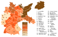 حصة النازيين في التصويت ، مع الأغلبية في بروسيا الشرقية (1) ، فرانكفورت (أودر) (5) ، Pomerania (6) ، فروتسواف (7) ، لغنيتسا (8) ، Schleswig-Holstein (13) ، مقاطعة هانوفر (15) ، و كيمنتس - تسفيكاو (30)