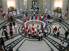 National Flag of Canada Day, Manitoba Legislature, February 2015.JPG
