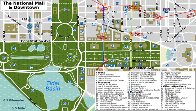 Map of the National Mall and vicinity (2008) National Mall map.png