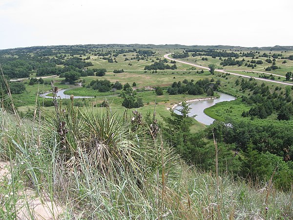 A view of the Dismal River, Sandhills, and U.S. Route 83 in Thomas County