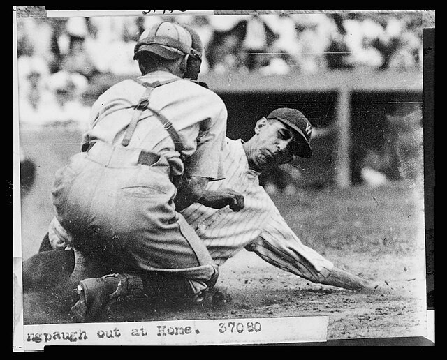 Peckinpaugh tagged out at home in the mid-1920s