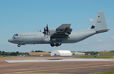 Royal Norwegian Air Force C-130J arrives at the 2014 Royal International Air Tattoo, UK