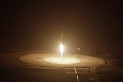 Falcon 9 B1019 immediately before landing on Landing Zone 1 ORBCOMM-2 First-Stage Landing (23271687254).jpg